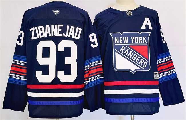 Mens New York Rangers #93 Mika Zibanejad Navy 2024-25 Stitched Jersey